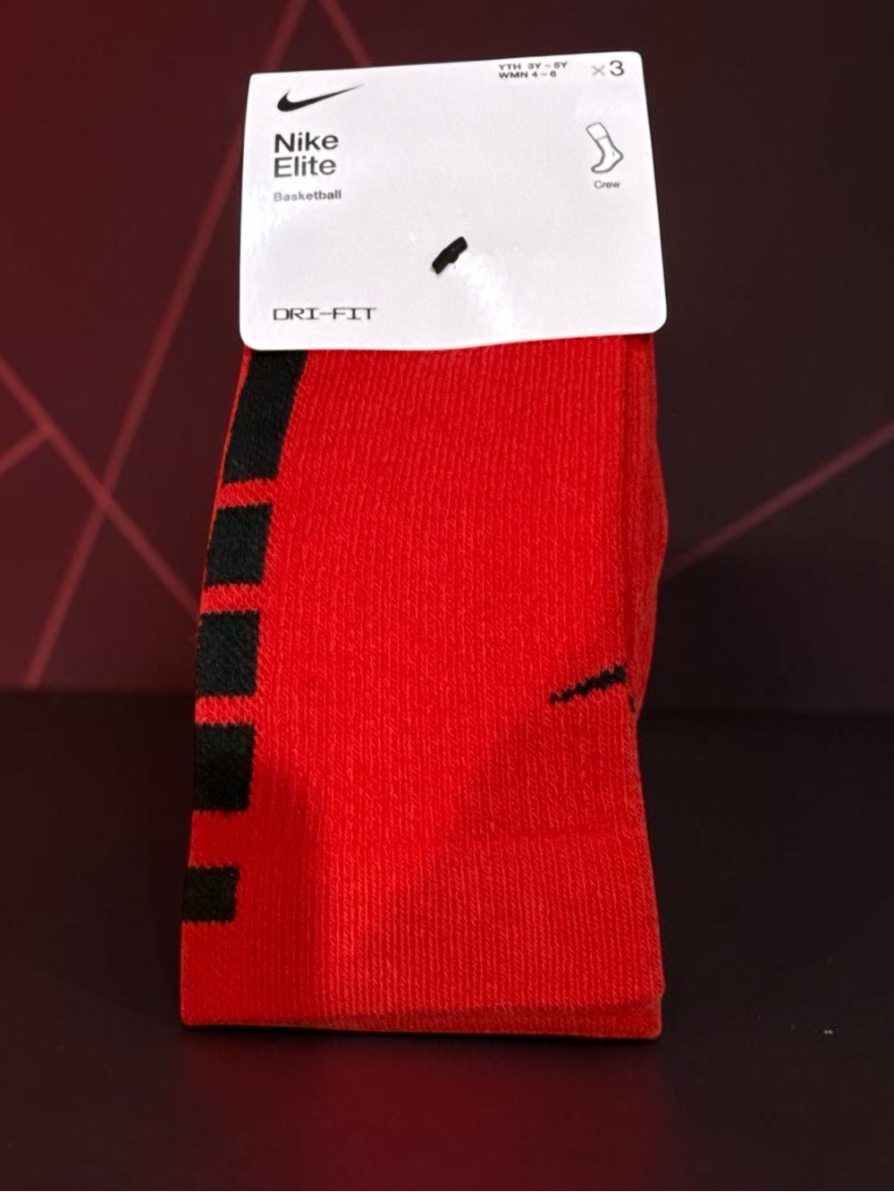 Nike Red and Black Elite Dri-FIT Crew Socks - Youth 3-5 Basketball NEW